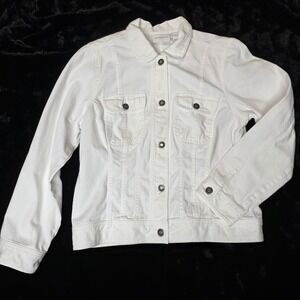 Liz Claiborne Denim Jean Jacket Women Medium White 100% Cotton, EUC